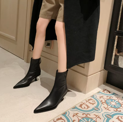 Skórzane botki damskie szpic niski obcas 5cm buty jesienne skóra naturalna