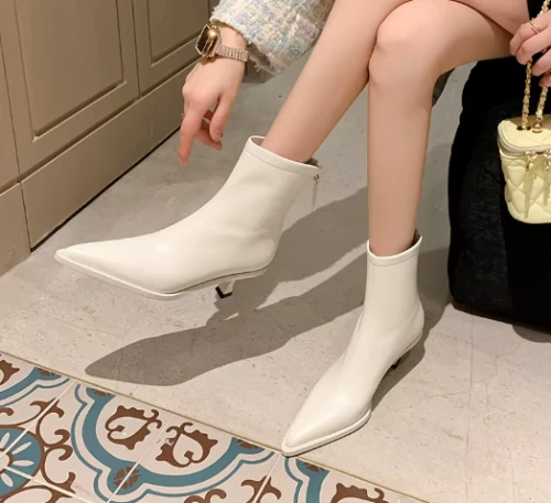 Skórzane botki damskie szpic niski obcas 5cm buty jesienne skóra naturalna