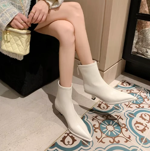 Skórzane botki damskie szpic niski obcas 5cm buty jesienne skóra naturalna