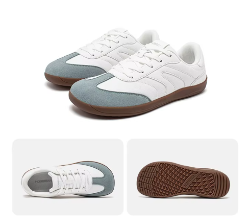 Lekkie buty typu barefoot w różnych wariantach kolorystycznych z szerokim noskiem i elastyczną podeszwą gumową.