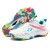Sportowe buty unisex do tenisa i squasha z nowoczesnym zapięciem na pokrętło i kolorową, przyczepną podeszwą, dostępne w trzech wariantach kolorystycznych.