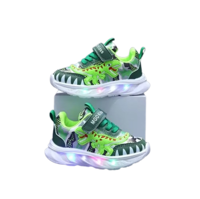 Dziecięce buty sportowe sneakersy ze świecącą podeszwą LED na rzepy, dostępne w różnych wariantach kolorystycznych w rozmiarach 21-30.