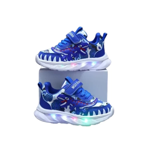 Dziecięce buty sportowe sneakersy ze świecącą podeszwą LED na rzepy, dostępne w różnych wariantach kolorystycznych w rozmiarach 21-30.