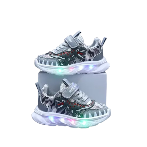 Dziecięce buty sportowe sneakersy ze świecącą podeszwą LED na rzepy, dostępne w różnych wariantach kolorystycznych w rozmiarach 21-30.
