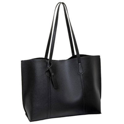 Duża czarna torba shopper damska, idealna do biura i na studia.