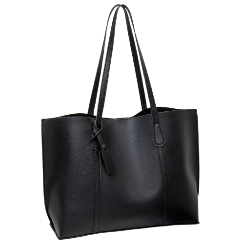 Duża czarna torba shopper damska, idealna do biura i na studia.