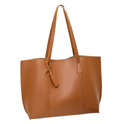 Jasnobrązowa torebka shopper bag z długimi rączkami, wykonana z gładkiej eko-skóry.