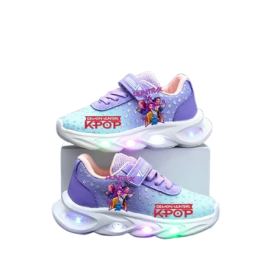 Dziewczęce buty sportowe z nadrukiem postaci z serii K-pop Demon Hunters na grubej podeszwie świecącej LED