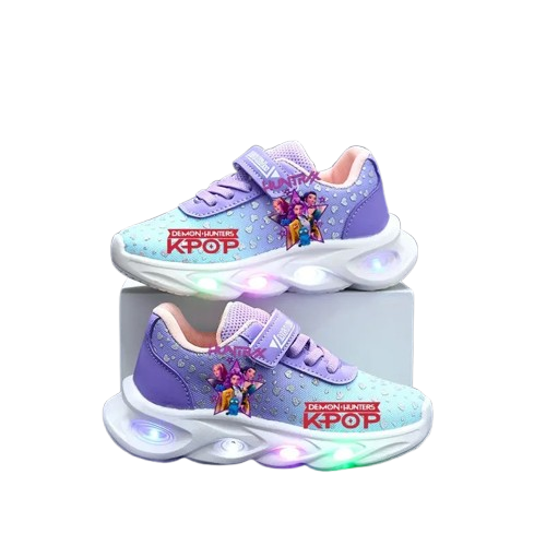 Dziewczęce buty sportowe z nadrukiem postaci z serii K-pop Demon Hunters na grubej podeszwie świecącej LED