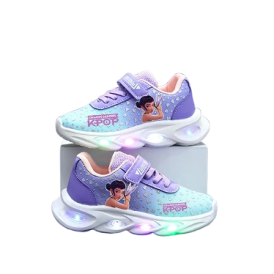 Dziewczęce buty sportowe z nadrukiem postaci z serii K-pop Demon Hunters na grubej podeszwie świecącej LED