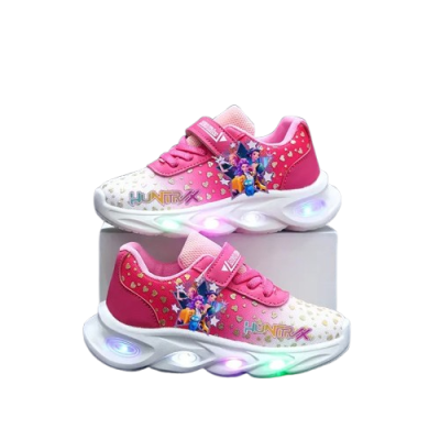 Dziewczęce buty sportowe z nadrukiem postaci z serii K-pop Demon Hunters na grubej podeszwie świecącej LED