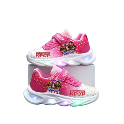 Dziewczęce buty sportowe z nadrukiem postaci z serii K-pop Demon Hunters na grubej podeszwie świecącej LED