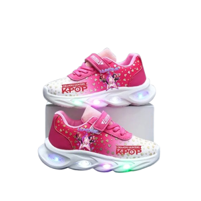 Dziewczęce buty sportowe z nadrukiem postaci z serii K-pop Demon Hunters na grubej podeszwie świecącej LED
