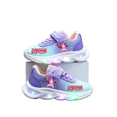 Dziewczęce buty sportowe z nadrukiem postaci z serii K-pop Demon Hunters na grubej podeszwie świecącej LED