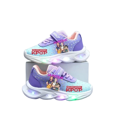 Dziewczęce buty sportowe z nadrukiem postaci z serii K-pop Demon Hunters na grubej podeszwie świecącej LED