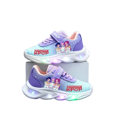 Dziewczęce buty sportowe z nadrukiem postaci z serii K-pop Demon Hunters na grubej podeszwie świecącej LED