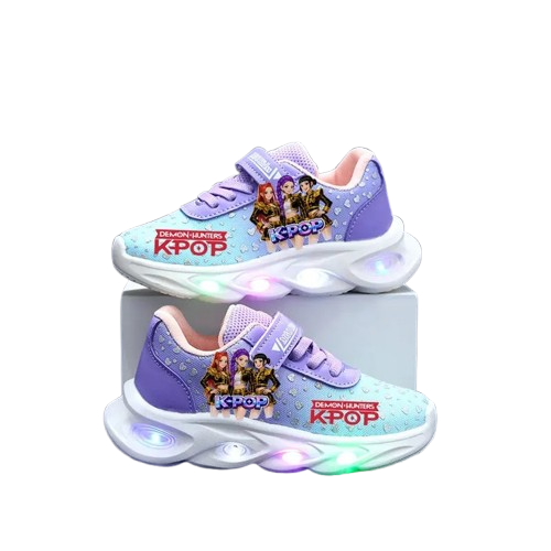 Dziewczęce buty sportowe z nadrukiem postaci z serii K-pop Demon Hunters na grubej podeszwie świecącej LED