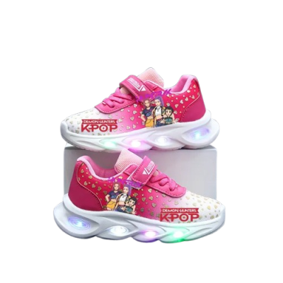 Dziewczęce buty sportowe z nadrukiem postaci z serii K-pop Demon Hunters na grubej podeszwie świecącej LED