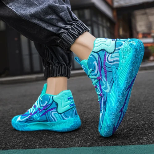 Męskie buty koszykarskie z wysoką cholewką, dostępne w wielu neonowych i pastelowych wariantach kolorystycznych z abstrakcyjnymi wzorami, rozmiary 36-45.