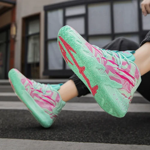 Męskie buty koszykarskie z wysoką cholewką, dostępne w wielu neonowych i pastelowych wariantach kolorystycznych z abstrakcyjnymi wzorami, rozmiary 36-45.