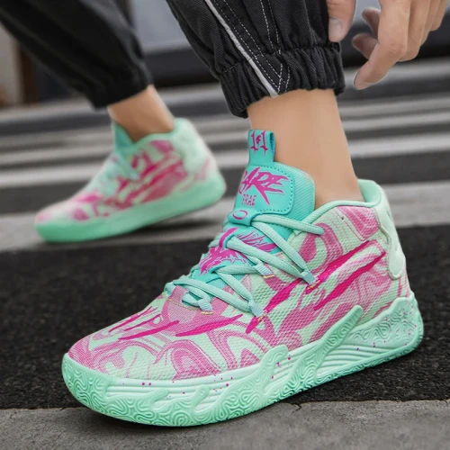 Męskie buty koszykarskie z wysoką cholewką, dostępne w wielu neonowych i pastelowych wariantach kolorystycznych z abstrakcyjnymi wzorami, rozmiary 36-45.