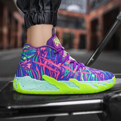 Męskie buty koszykarskie z wysoką cholewką, dostępne w wielu neonowych i pastelowych wariantach kolorystycznych z abstrakcyjnymi wzorami, rozmiary 36-45.